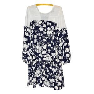 Sunday in Brooklyn Anthropologie Floral Mixed Media Tunic Dress Cream Navy L NWT